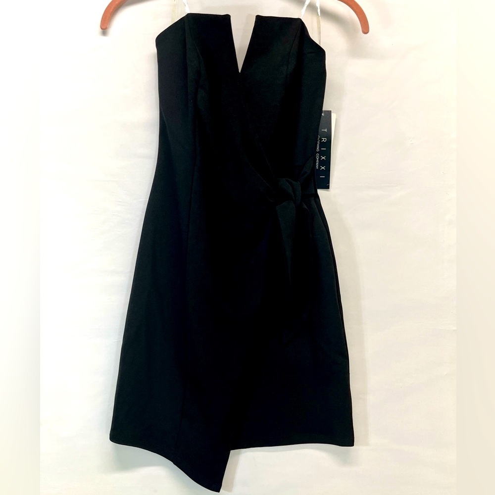 TRIXXI CLOTHING CO STRAPLESS WRAP STYLE EVENING DRESS V CUT NECKLINE S BLACK NEW